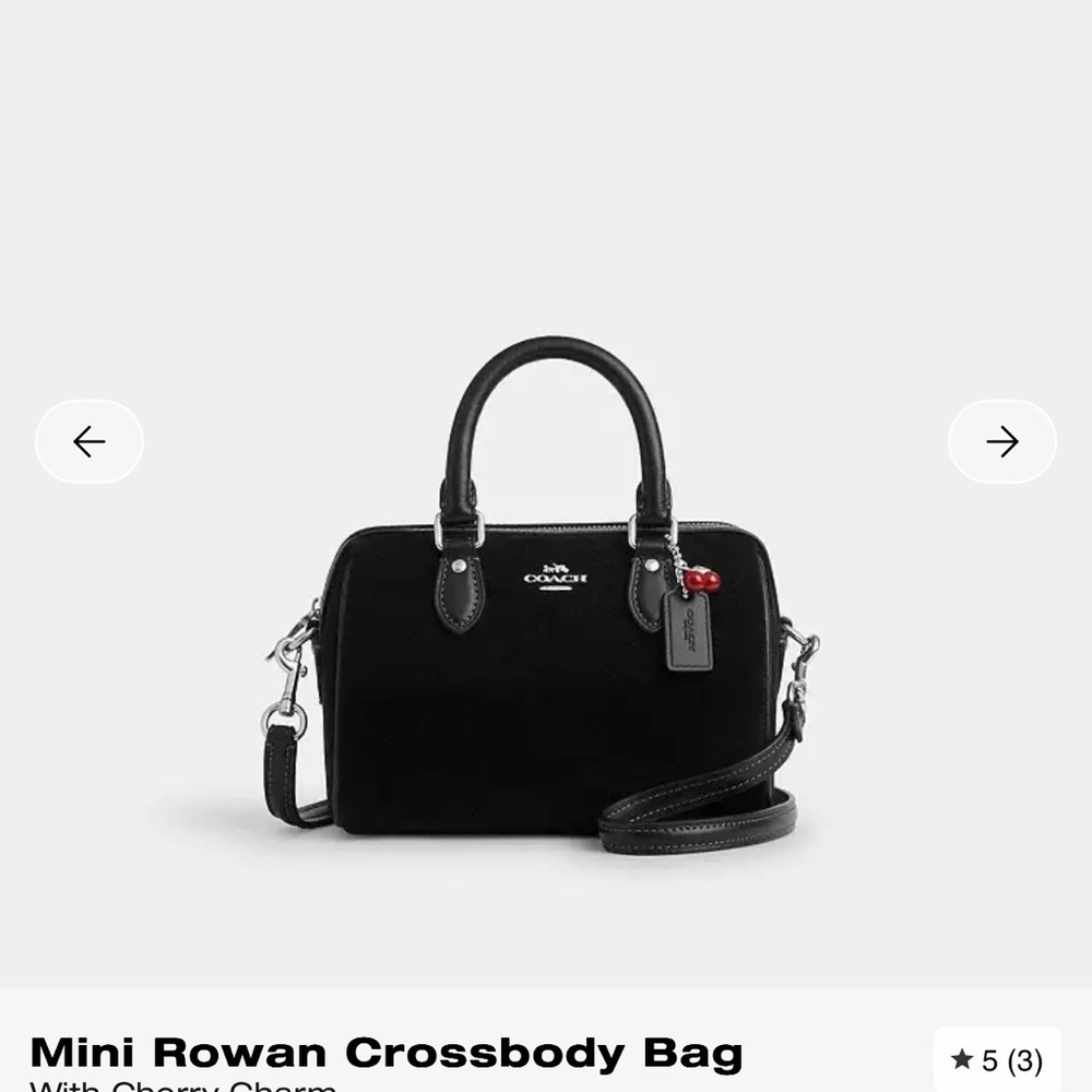 Coach Mini Rowan Crossbody Bag in Black with Cherry Charm